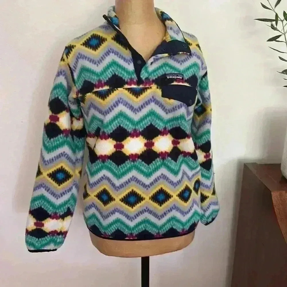 Patagonia Xs Fleece Pullover Vintage Southwest Style Sweater Snap T